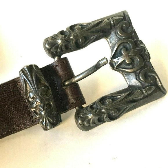 Vintage Portfolio Brown Leather Belt Cowgirl Crocodile Womens Size S M  Made USA - Picture 6 of 11
